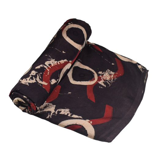 Ajrakh Modal Silk Natural Dye Hand Block Print Unstitched Kurta Fabric 3.00 Mtr Length - SKU : AI20102D