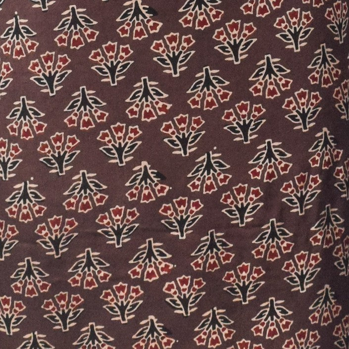 Ajrakh Modal Silk Natural Dye Hand Block Print Unstitched Kurta Fabric 2.50 Mtr Length - SKU : AI30101D
