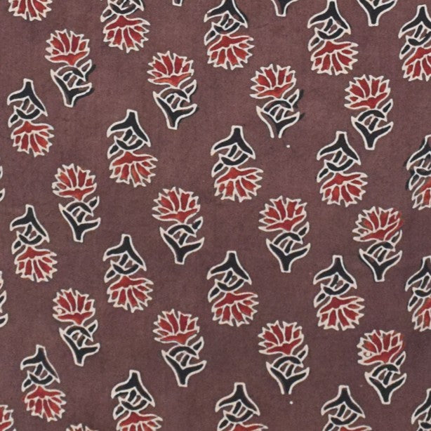 Ajrakh Modal Silk Natural Dye Hand Block Print Unstitched Kurta Fabric 2.50 Mtr Length - SKU : AI30101T