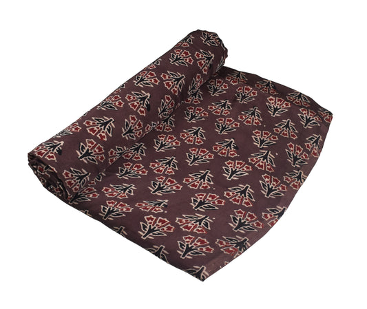 Ajrakh Modal Silk Natural Dye Hand Block Print Unstitched Kurta Fabric 3.00 Mtr Length - SKU : AI30102D
