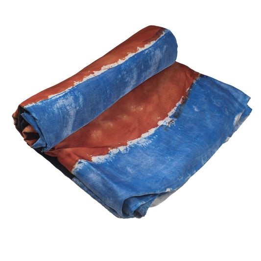 Ajrakh Modal Silk Natural Dye Hand Block Print Unstitched Kurta Fabric 3.00 Mtr Length - SKU : AI20102N