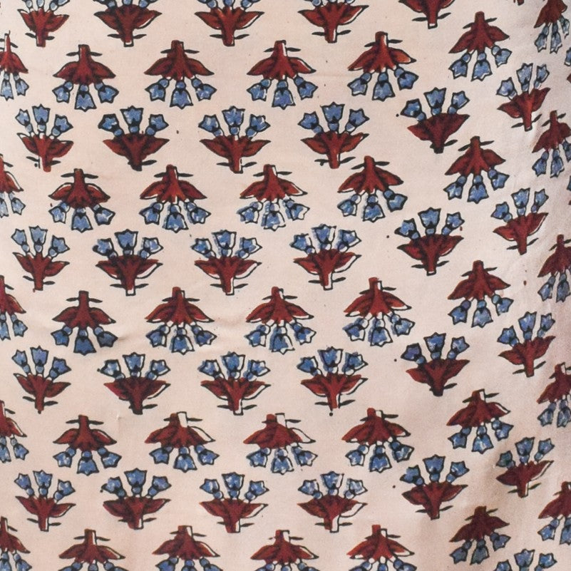 Ajrakh Modal Silk Natural Dye Hand Block Print Unstitched Kurta Fabric 3.00 Mtr Length - SKU : AI30102E