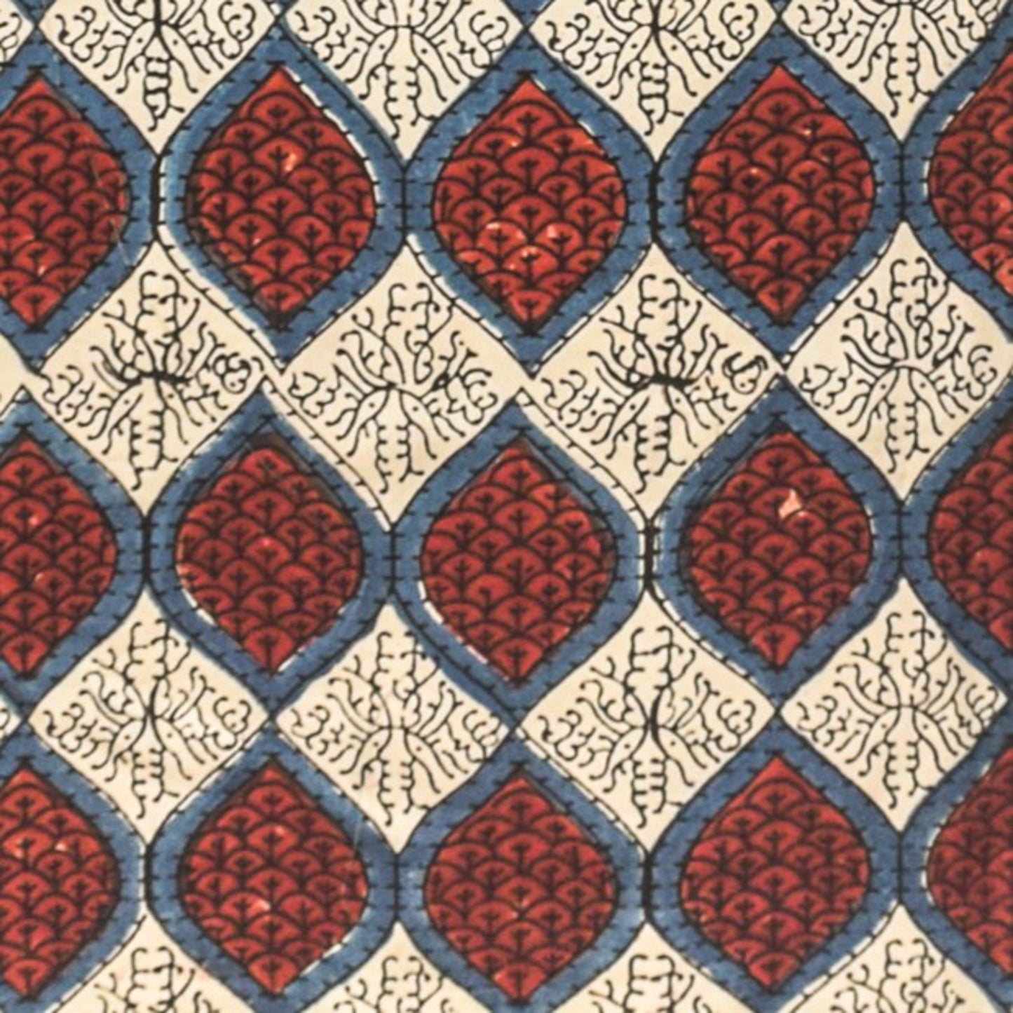 Ajrakh Modal Silk Natural Dye Hand Block Print Unstitched Kurta Fabric 2.5 Mtr Length - SKU : AI22501N