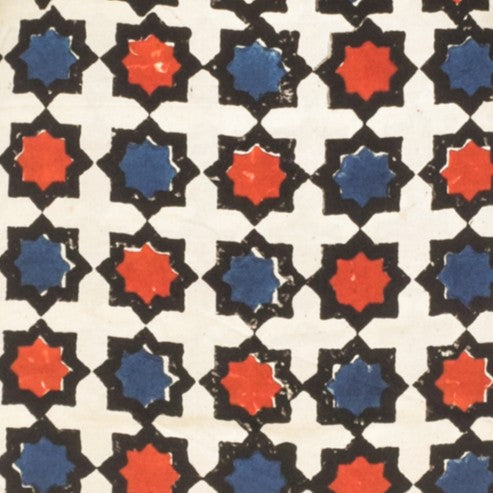 Ajrakh Modal Silk Natural Dye Hand Block Print Unstitched Kurta Fabric 2.5 Mtr Length - SKU : AI2250AD