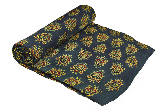 Ajrakh Modal Silk Natural Dye Hand Block Print Unstitched Kurta Fabric Mtr Length 3 Mtr Length - SKU : AI06402B
