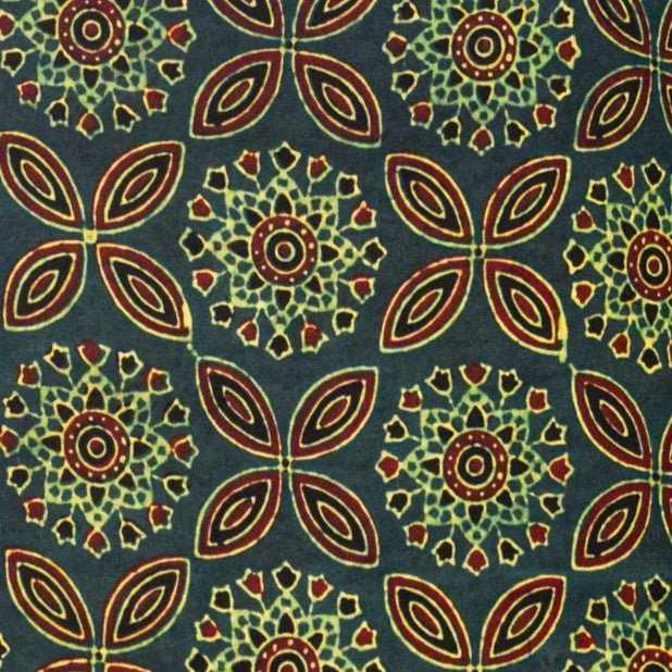 Ajrakh Modal Silk Natural Dye Hand Block Print Unstitched Kurta Fabric Mtr Length 3 Mtr Length - SKU : AI06402Z