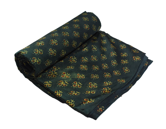 Ajrakh Modal Silk Natural Dye Hand Block Print Unstitched Kurta Fabric 3.00 Mtr Length - SKU : AI17102C