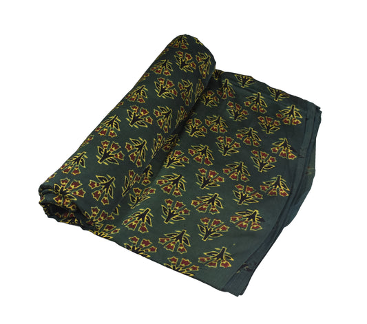 Ajrakh Modal Silk Natural Dye Hand Block Print Unstitched Kurta Fabric 3.00 Mtr Length - SKU : AI30102H