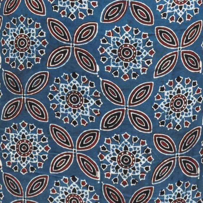 Ajrakh Modal Silk Natural Dye Hand Block Print Unstitched Kurta Fabric Mtr Length 2.5 Mtr Length - SKU : AI06401Y