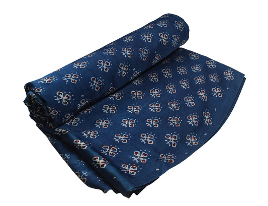 Ajrakh Modal Silk Natural Dye Hand Block Print Unstitched Kurta Fabric 3.00 Mtr Length - SKU : AI17102F