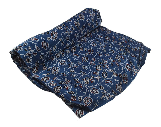 Ajrakh Modal Silk Natural Dye Hand Block Print Unstitched Kurta Fabric 3.00 Mtr Length - SKU : AI17102N