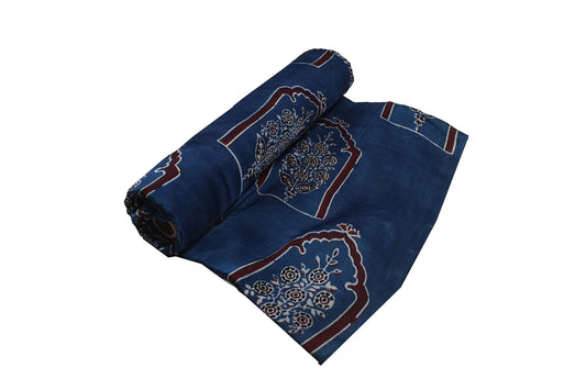 Ajrakh Modal Silk Natural Dye Hand Block Print Unstitched Kurta Fabric 3.00 Mtr Length - SKU : AI1710BD
