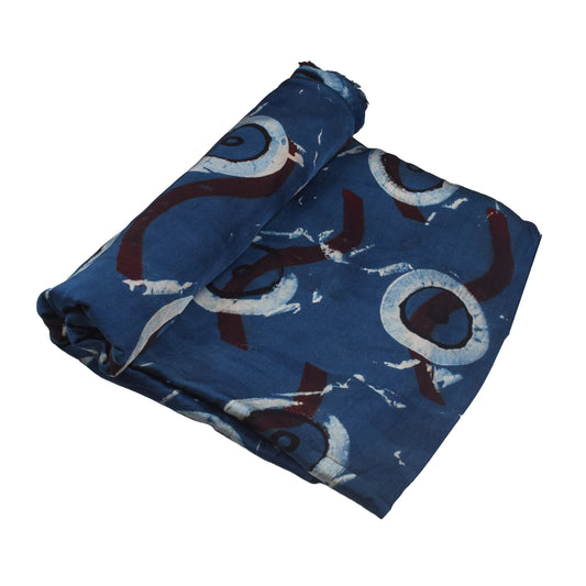 Ajrakh Modal Silk Natural Dye Hand Block Print Unstitched Kurta Fabric 3.00 Mtr Length - SKU : AI20102C