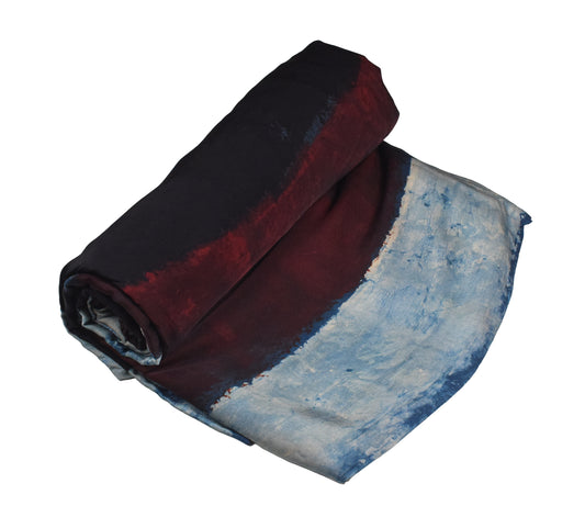 Ajrakh Modal Silk Natural Dye Hand Block Print Unstitched Kurta Fabric 3.00 Mtr Length - SKU : AI20102K