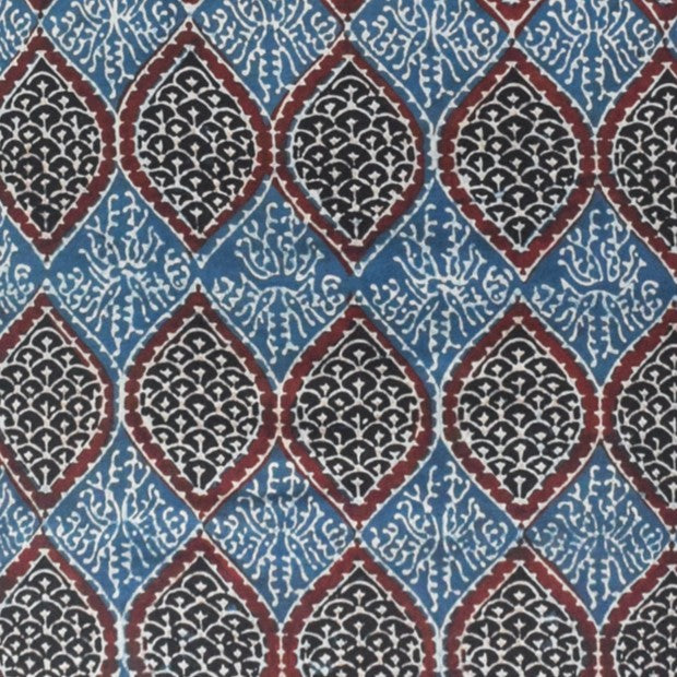 Ajrakh Modal Silk Natural Dye Hand Block Print Unstitched Kurta Fabric 2.5 Mtr Length - SKU : AI22501M