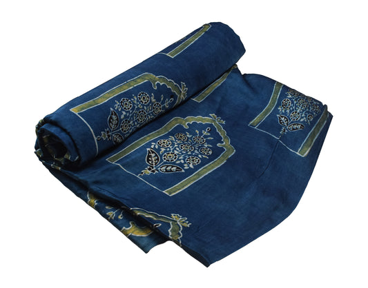 Ajrakh Modal Silk Natural Dye Hand Block Print Unstitched Kurta Fabric 3.00 Mtr Length - SKU : AI17102Z
