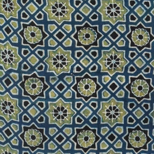 Ajrakh Modal Silk Natural Dye Hand Block Print Unstitched Kurta Fabric Mtr Length 2.25 Mtr Length - SKU : EK30301B