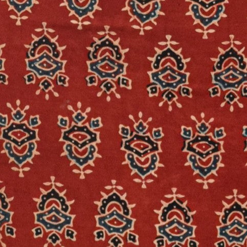 Ajrakh Modal Silk Natural Dye Hand Block Print Unstitched Kurta Fabric Mtr Length 3 Mtr Length - SKU : AI06402E