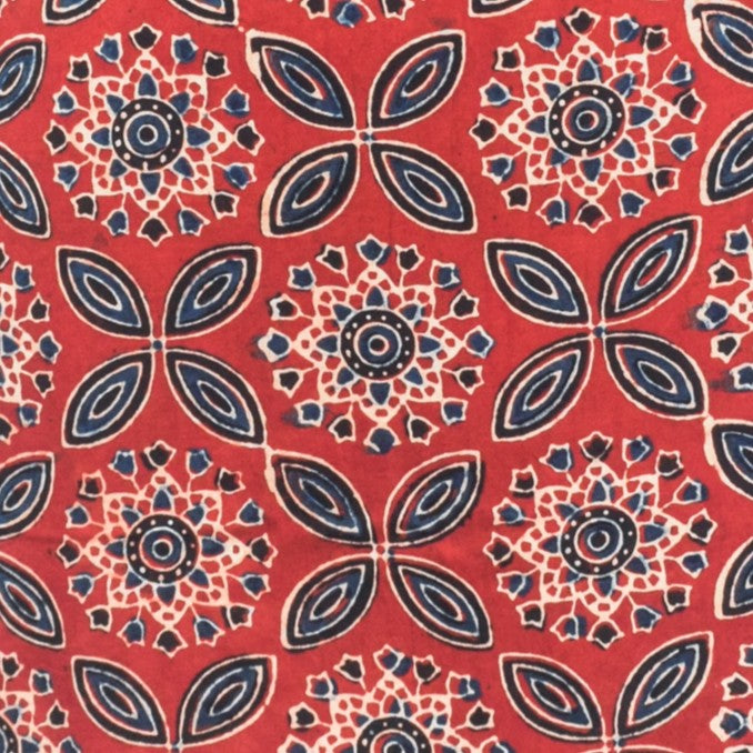 Ajrakh Modal Silk Natural Dye Hand Block Print Unstitched Kurta Fabric Mtr Length 2.5 Mtr Length - SKU : AI0640AC