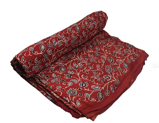 Ajrakh Modal Silk Natural Dye Hand Block Print Unstitched Kurta Fabric 2.50 Mtr Length - SKU : AI17101O