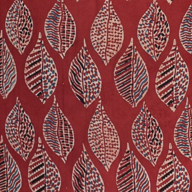 Ajrakh Modal Silk Natural Dye Hand Block Print Unstitched Kurta Fabric 2.50 Mtr Length - SKU : AI17101W