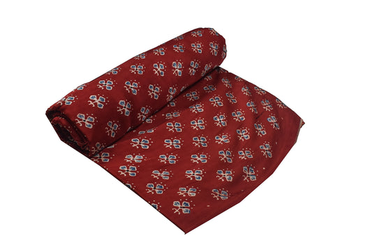 Ajrakh Modal Silk Natural Dye Hand Block Print Unstitched Kurta Fabric 3.00 Mtr Length - SKU : AI17102G