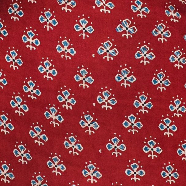 Ajrakh Modal Silk Natural Dye Hand Block Print Unstitched Kurta Fabric 3.00 Mtr Length - SKU : AI17102G