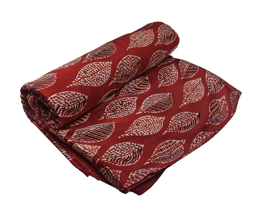 Ajrakh Modal Silk Natural Dye Hand Block Print Unstitched Kurta Fabric 3.00 Mtr Length - SKU : AI17102W
