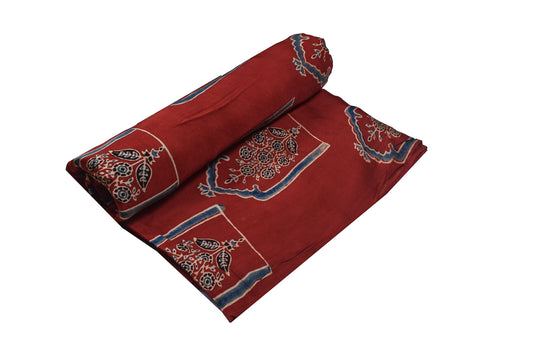 Ajrakh Modal Silk Natural Dye Hand Block Print Unstitched Kurta Fabric 3.00 Mtr Length - SKU : AI1710BE