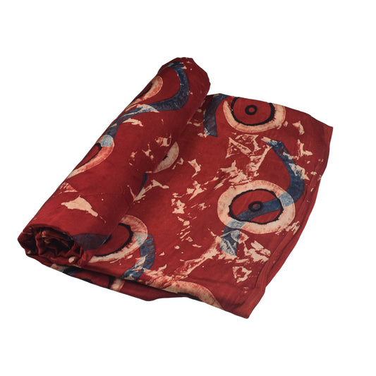 Ajrakh Modal Silk Natural Dye Hand Block Print Unstitched Kurta Fabric 3.00 Mtr Length - SKU : AI20102B