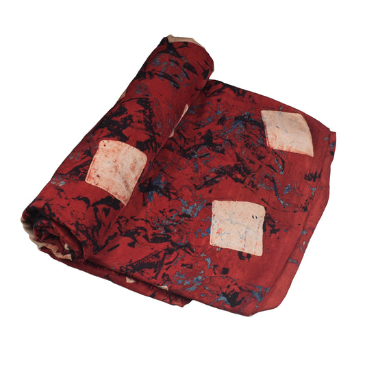 Ajrakh Modal Silk Natural Dye Hand Block Print Unstitched Kurta Fabric 3.00 Mtr Length - SKU : AI20102R