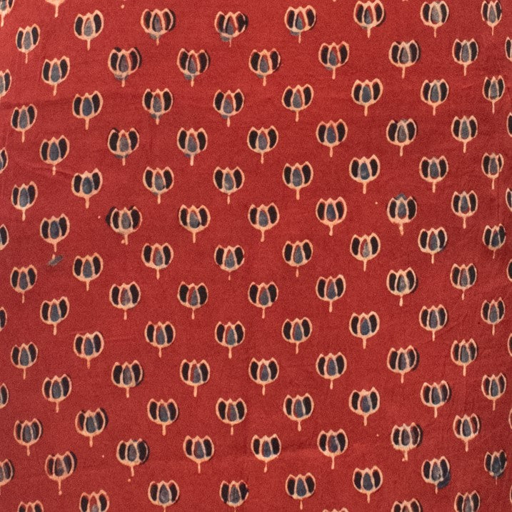 Ajrakh Modal Silk Natural Dye Hand Block Print Unstitched Kurta Fabric Mtr Length 3 Mtr Length - SKU : AI21703A