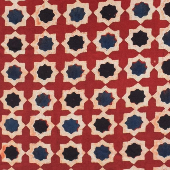 Ajrakh Modal Silk Natural Dye Hand Block Print Unstitched Kurta Fabric Mtr Length 1.5 Mtr Length - SKU : AI2250BB