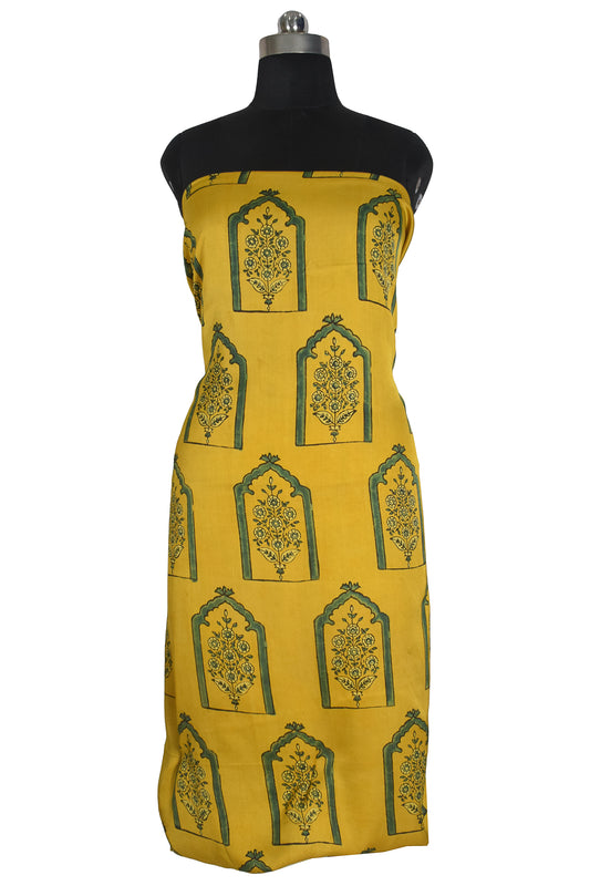 Ajrakh Modal Silk Natural Dye Hand Block Print Unstitched Kurta Fabric 2.50 Mtr Length - SKU : AI17101Y