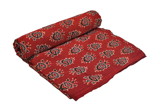 Ajrakh Modal Silk Natural Dye Hand Block Print Unstitched Kurta Fabric Mtr Length 3 Mtr Length - SKU : AI06402E