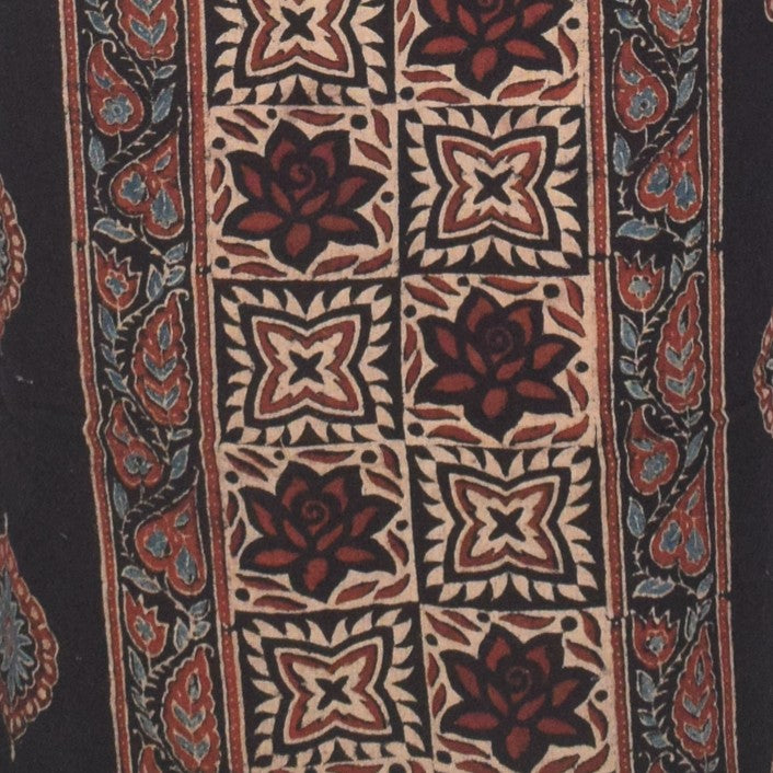 Ajrakh Kala Cotton Natural Dye Three Colour Print ( 3 Kam ) Hand Block Print Unstitched Kurta Fabric 2.4 Mtr Length - SKU : DB16C01A