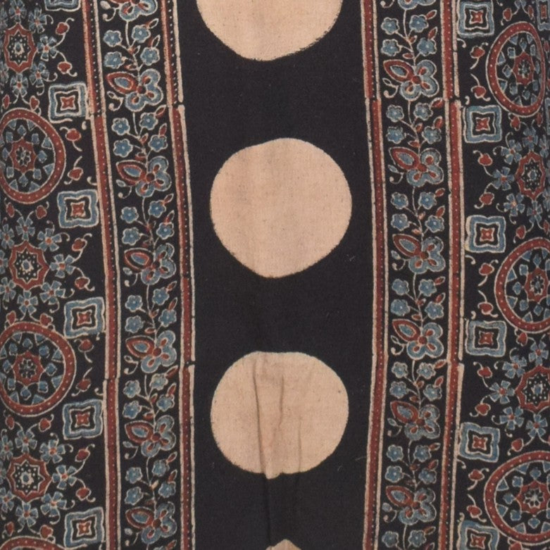 Ajrakh Kala Cotton Natural Dye Three Colour Print ( 3 Kam ) Hand Block Print Unstitched Kurta Fabric 2.4 Mtr Length - SKU : DB16C01F