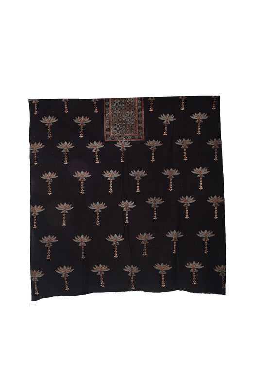 Ajrakh Kala Cotton Natural Dye Three Colour Print ( 3 Kam ) Hand Block Print Unstitched Kurta Fabric 2.4 Mtr Length - SKU : DB16C01G