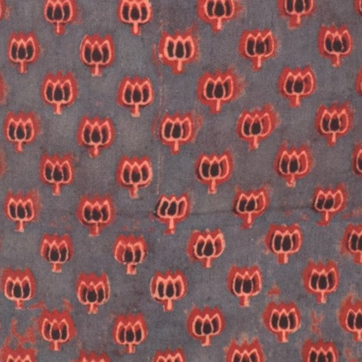 Ajrakh Kala Cotton Natural Dye Three Colour Print | 3 Kam | Hand Block Print Unstitched Kurta Fabric 3.25 Mtr Length - SKU : DB31701A