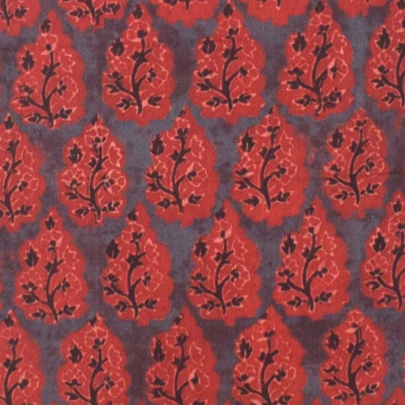Ajrakh Kala Cotton Natural Dye Three Colour Print | 3 Kam | Hand Block Print Unstitched Kurta Fabric 2.65 Mtr Length - SKU : DB31701E