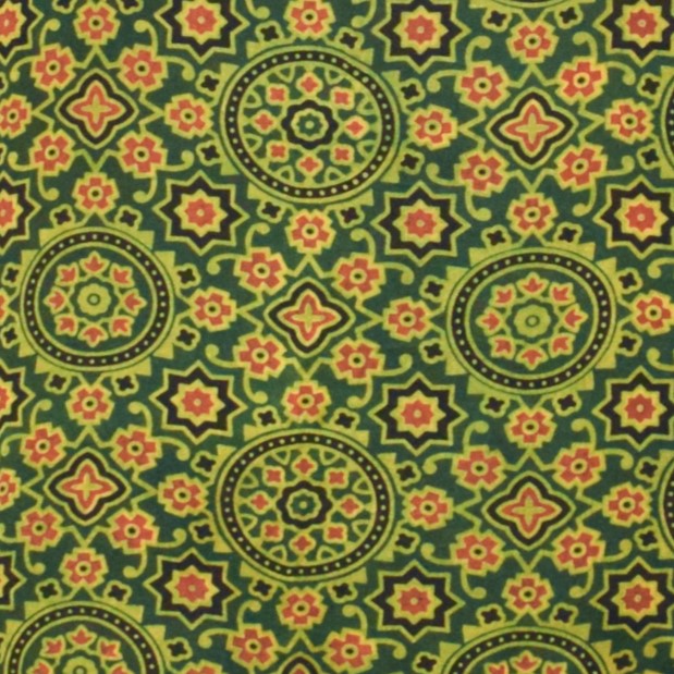 Ajrakh Modal Silk Natural Dye Screen Print Hand Printed Unstitched Kurta Fabric   2.5 Mtr  Length  -  SKU : JB20201A