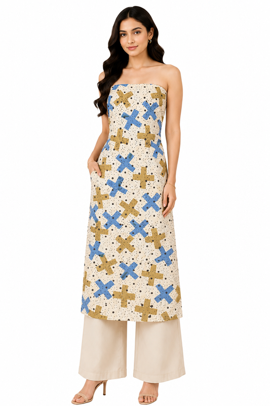 Hand Block Print Cotton Natural Dye Unstitched Kurta Fabric 2.5 Mtr Length - SKU : MS30501D