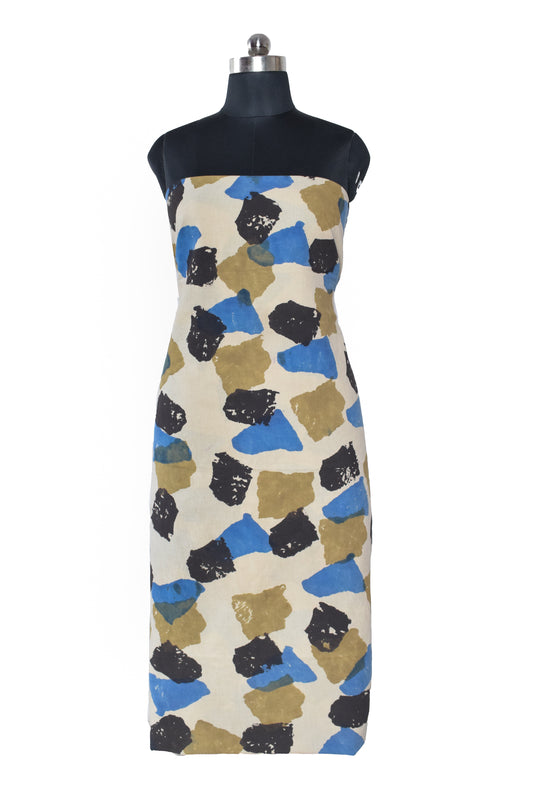 Hand Block Print Cotton Natural Dye Unstitched Kurta Fabric 2.5 Mtr Length - SKU : MS30501K
