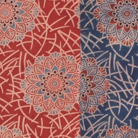 Ajrakh Cotton Natural Dye Applique Work Unstitched Kurta Fabric Mtr Length 2.5 Mtr Length - SKU : EK18B02B