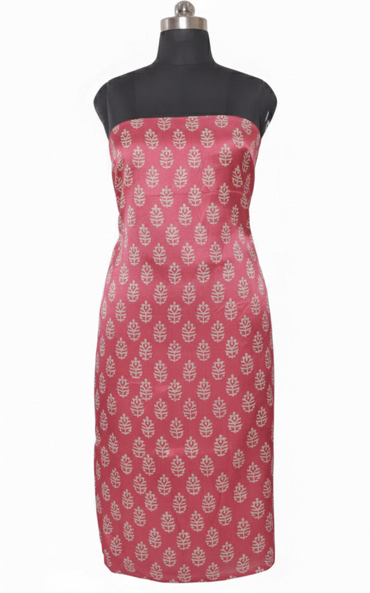 Screen Print Hand Printed Mashru Silk Unstitched Kurta Fabric 2.5 Mtr Length - SKU : HM01C05C