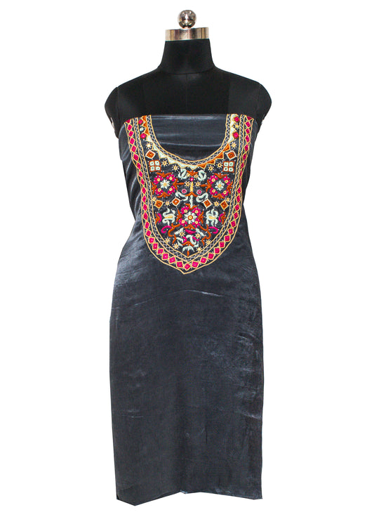 Pakko Work Mashru Silk Unstitched Kurta Fabric with Hand Embroidered Yoke for Kurta 2.0 Mtr Length - SKU : SH07506A