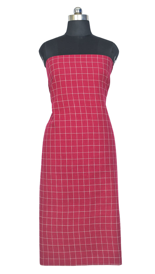 Weaving Design Kala Cotton Small Chex Designs Handloom Woven Unstitched Kurta Fabric 2.5 Mtr Length - SKU : DB09A01A