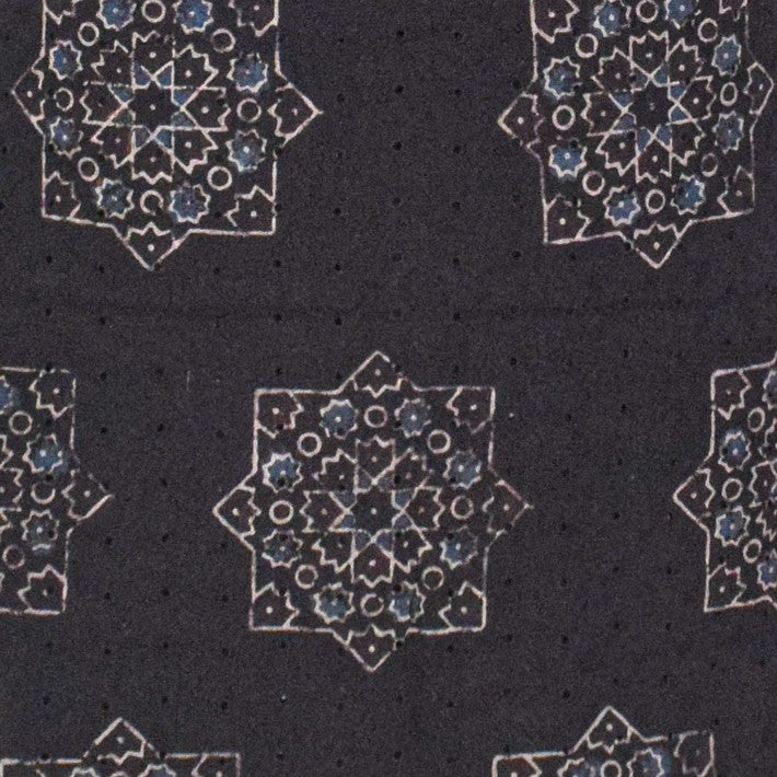 Ajrakh Cotton Natural Dye Hakoba Design Hand Block Print Unstitched Kurta Fabric Mtr Length 2.5 Mtr Length - SKU : MK12901L