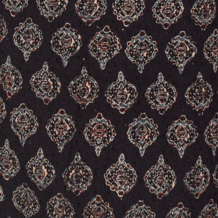 Ajrakh Cotton Natural Dye Hakoba Design Hand Block Print Unstitched Kurta Fabric Mtr Length 2.5 Mtr Length - SKU : AI06A04D