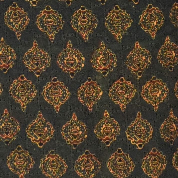 Ajrakh Cotton Natural Dye Hakoba Design Hand Block Print Unstitched Kurta Fabric Mtr Length 2.5 Mtr Length - SKU : AI06A04B
